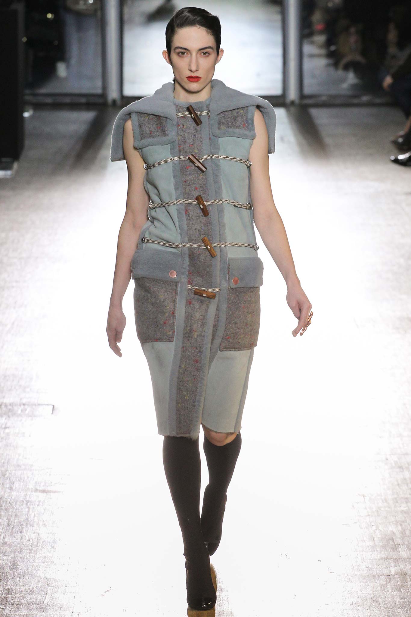 blue gray fitted dress with boots