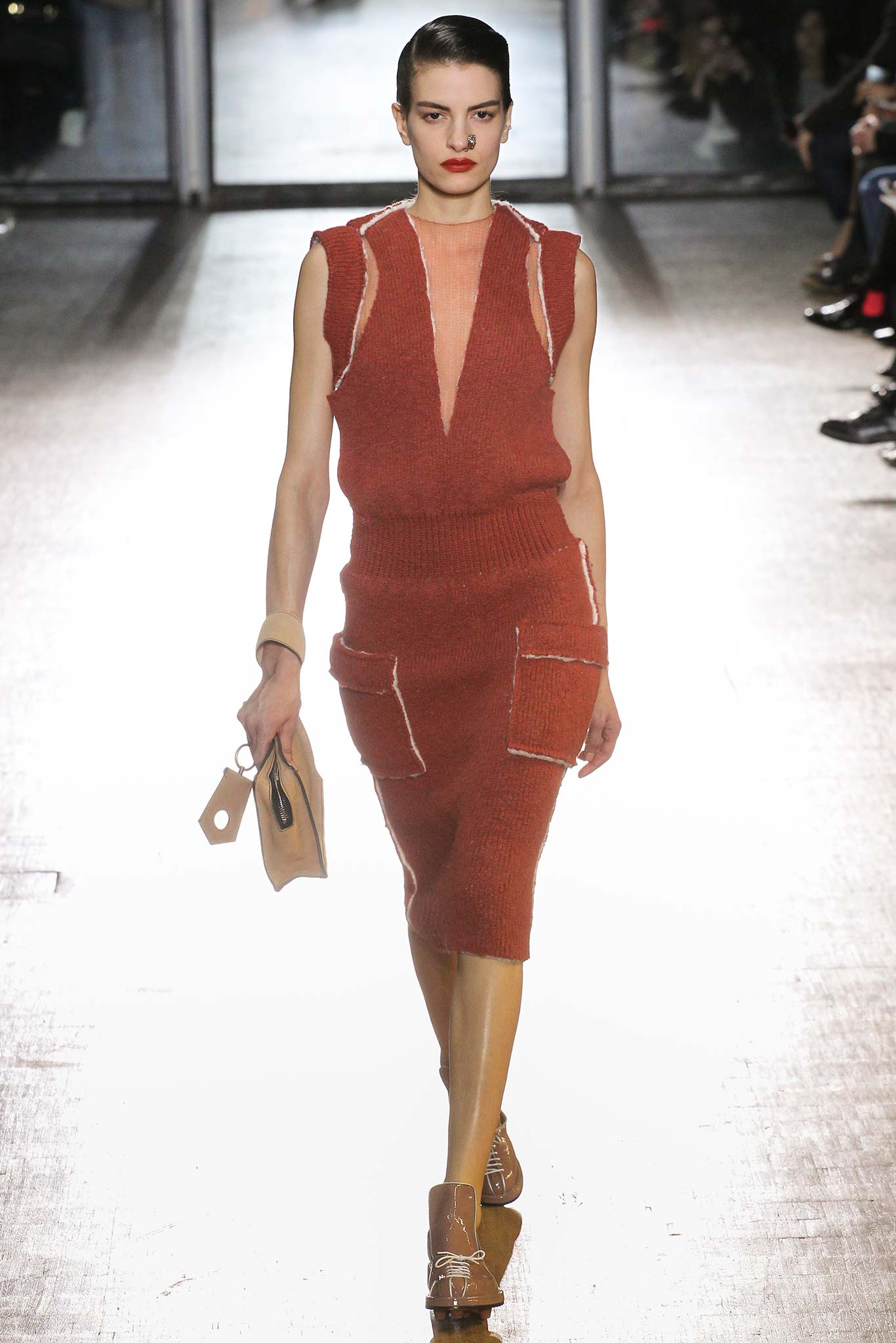 fitted red wool sleeveless dress