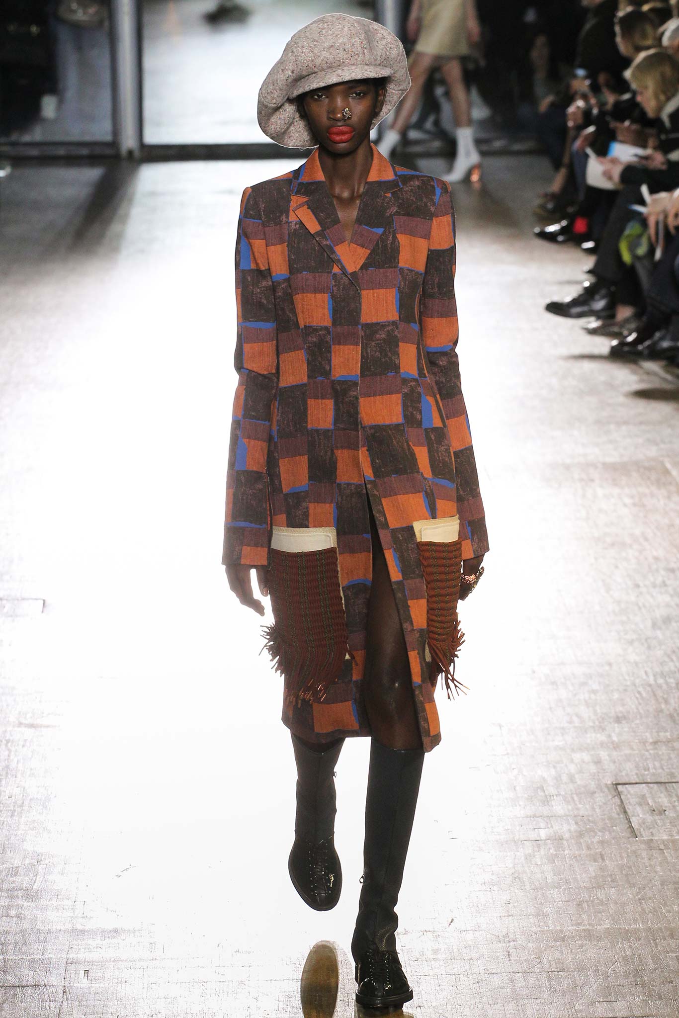 checked blazer with fringed skirt