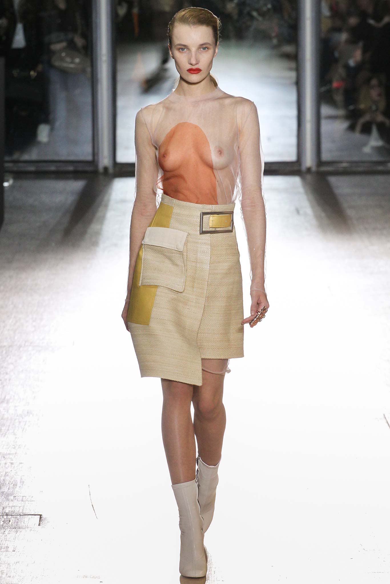 sheer top with pencil skirt