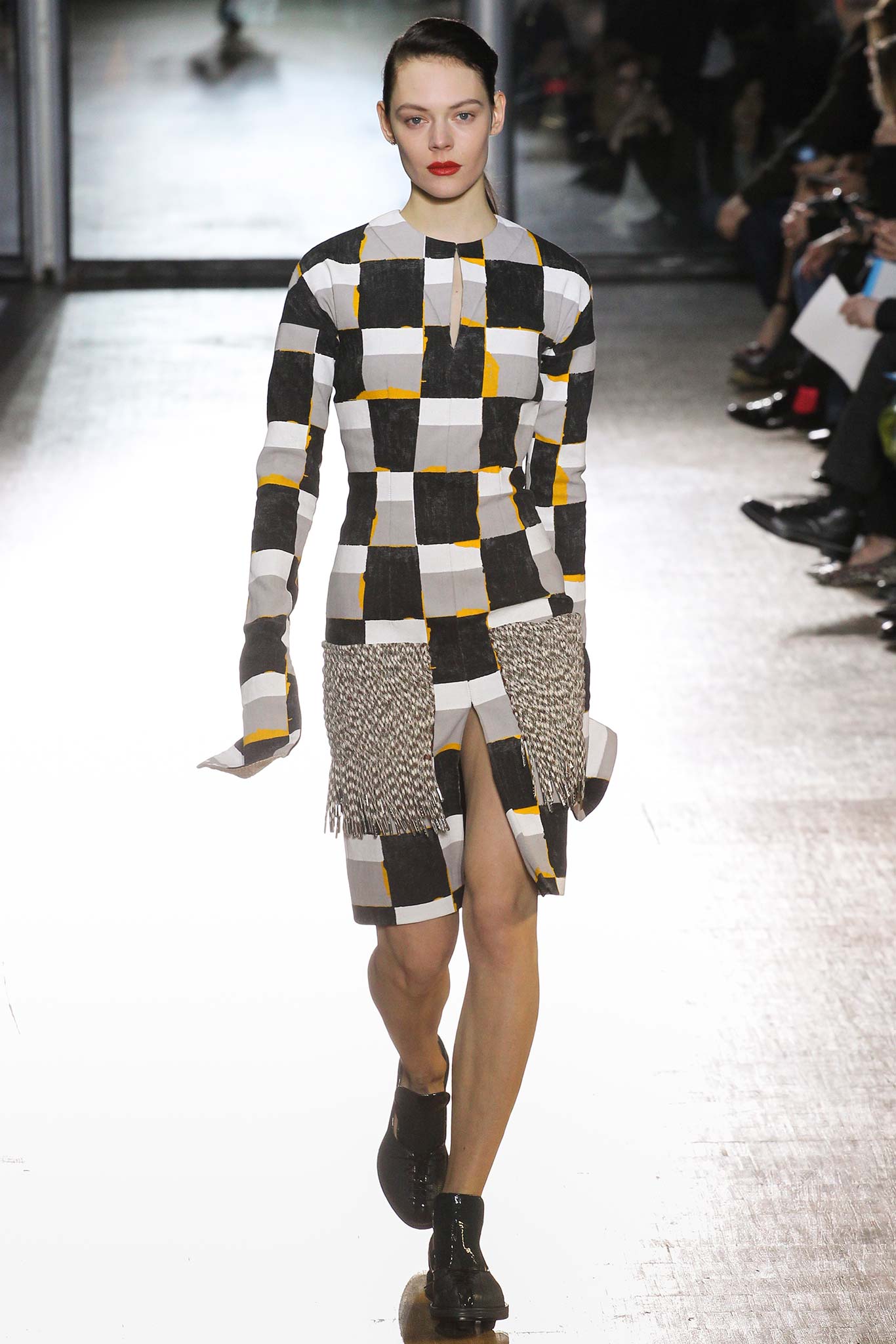 fitted checked midi dress