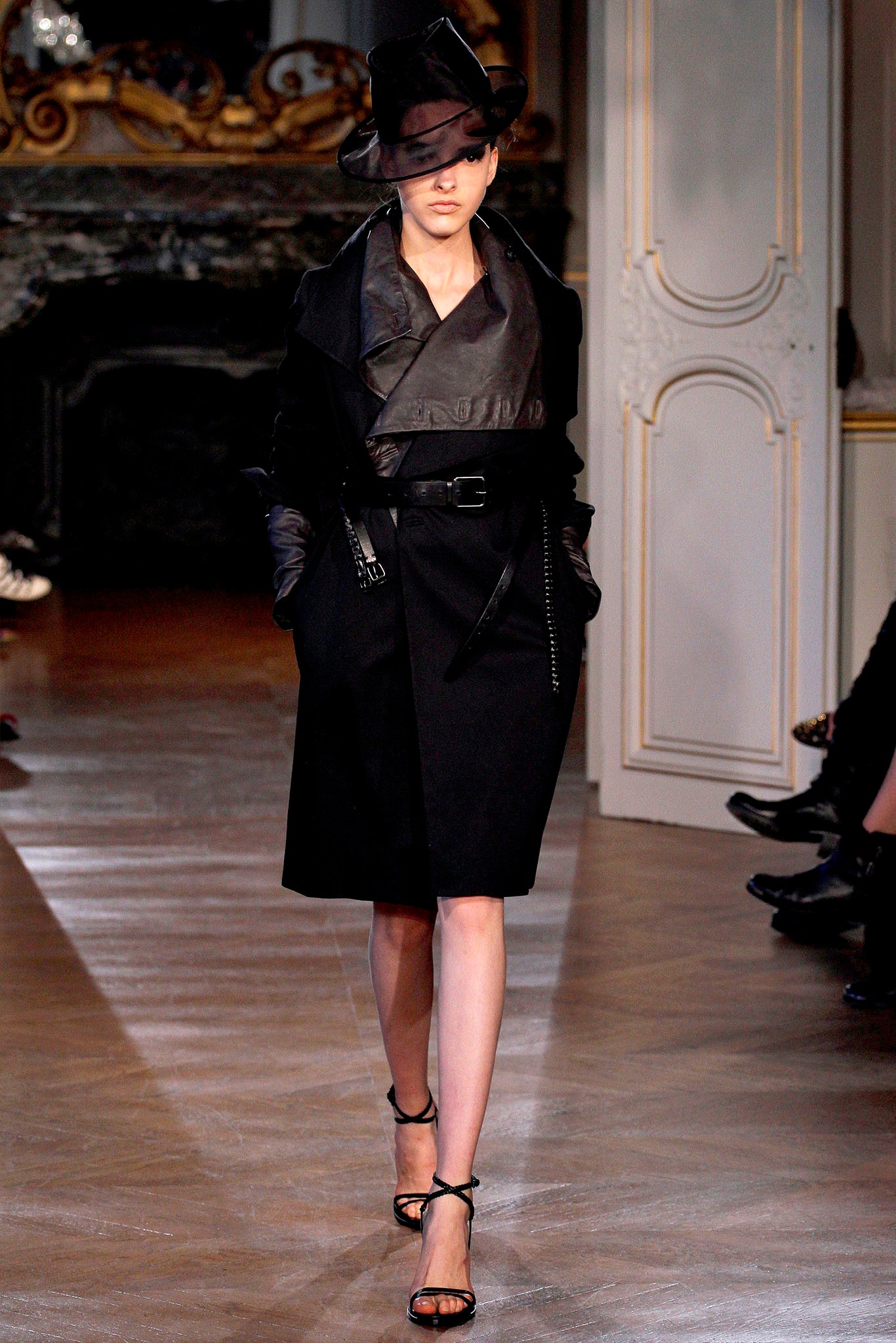 black fitted coat with hat