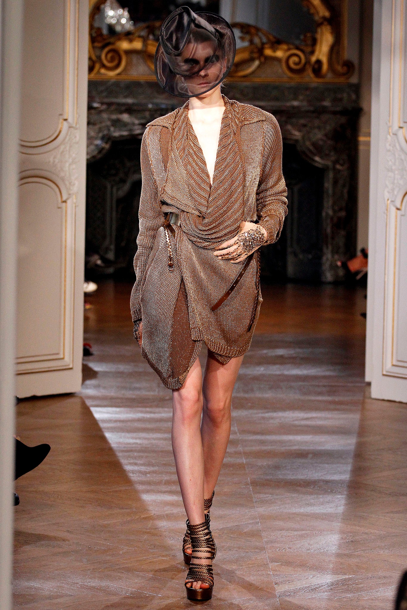 fitted brown silk mini dress