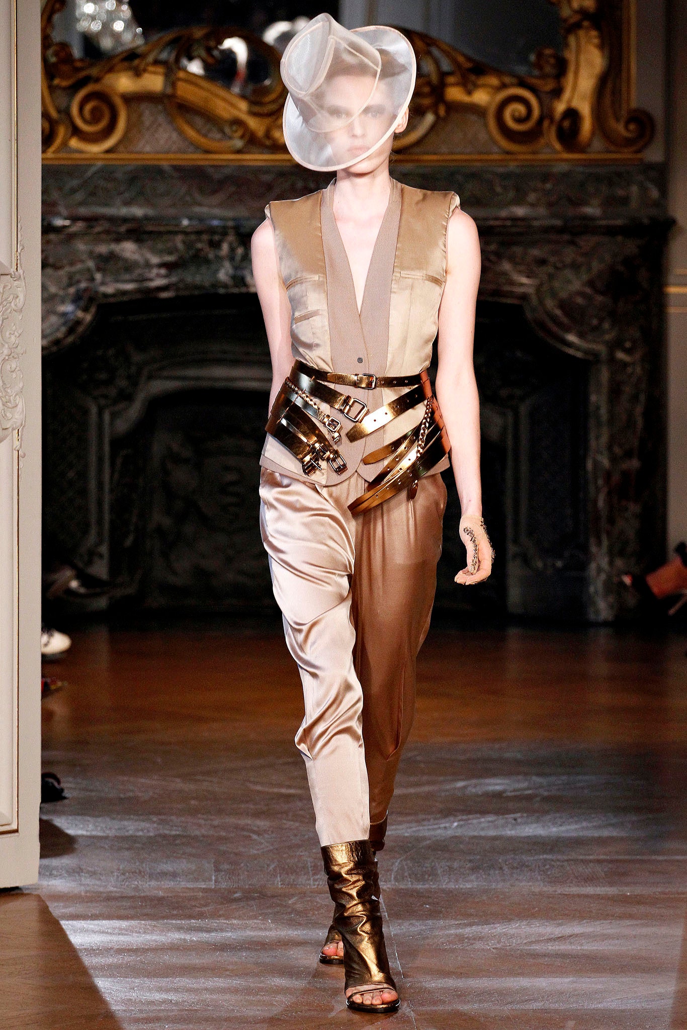 beige silk fitted jumpsuit