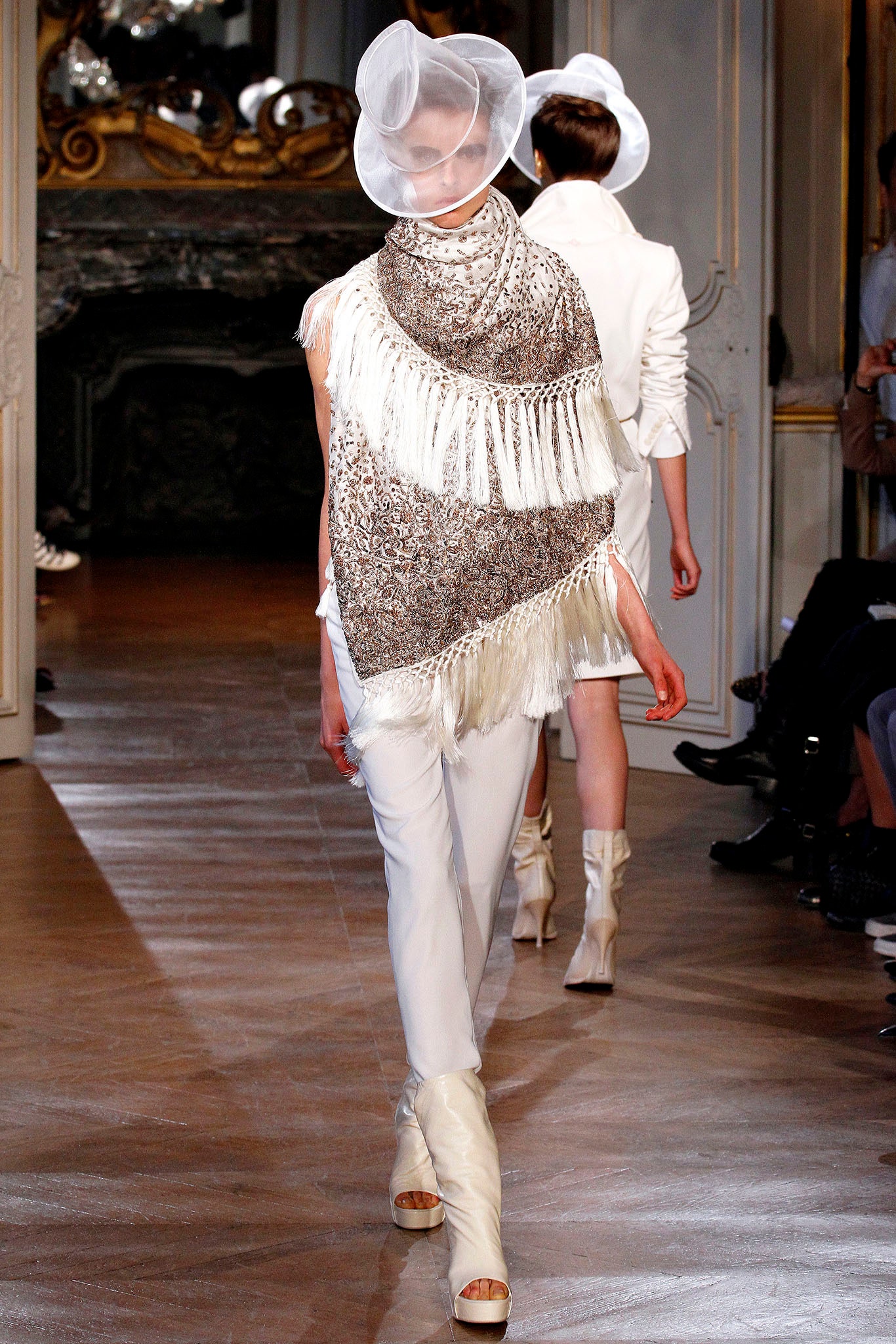 beige silk relaxed fringed layered poncho