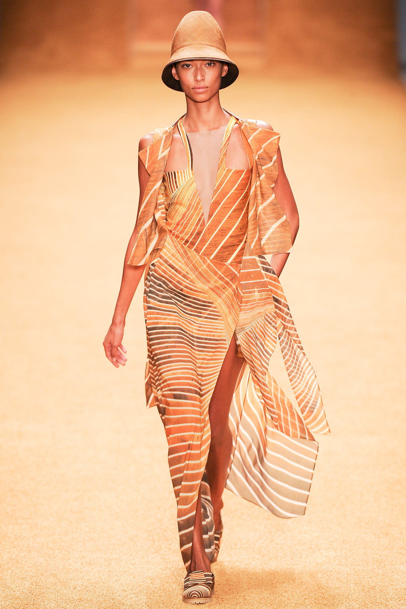 orange silk sleeveless v-neck relaxed draped layered dress