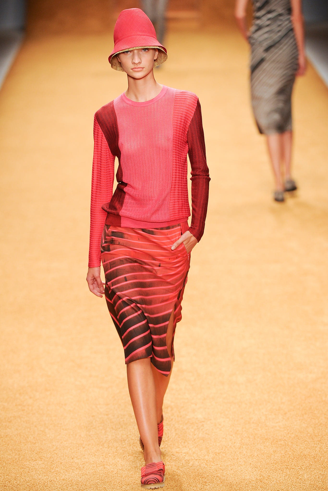 red pink fitted top and skirt