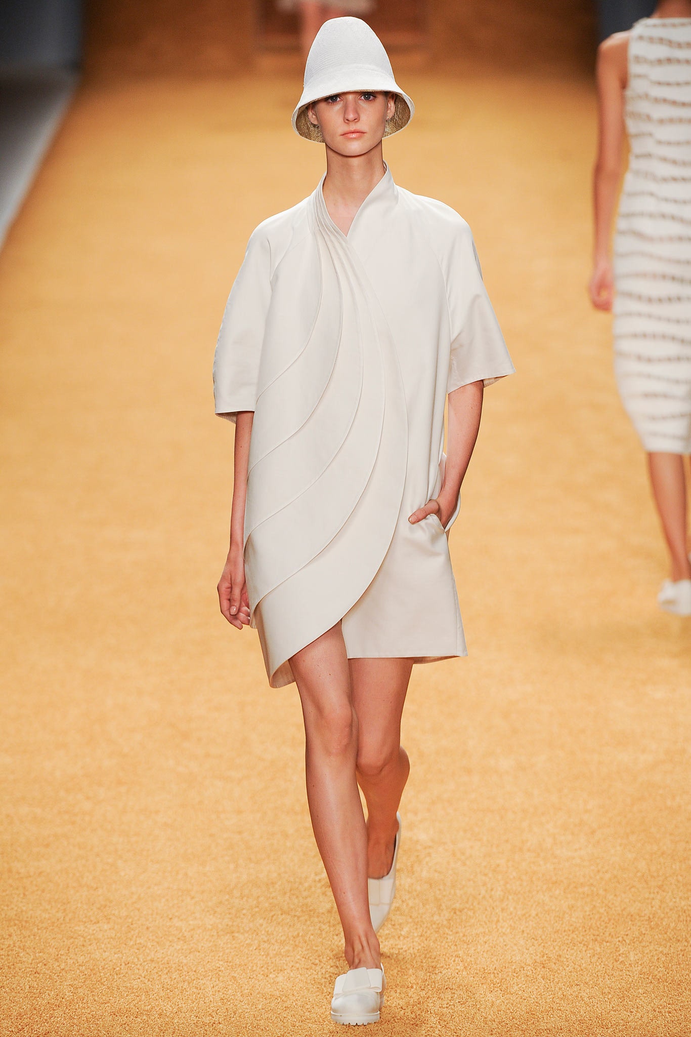 white cotton short-sleeve collared relaxed draped short dress