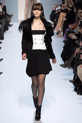 black faux-fur long-sleeve structured zippered coat