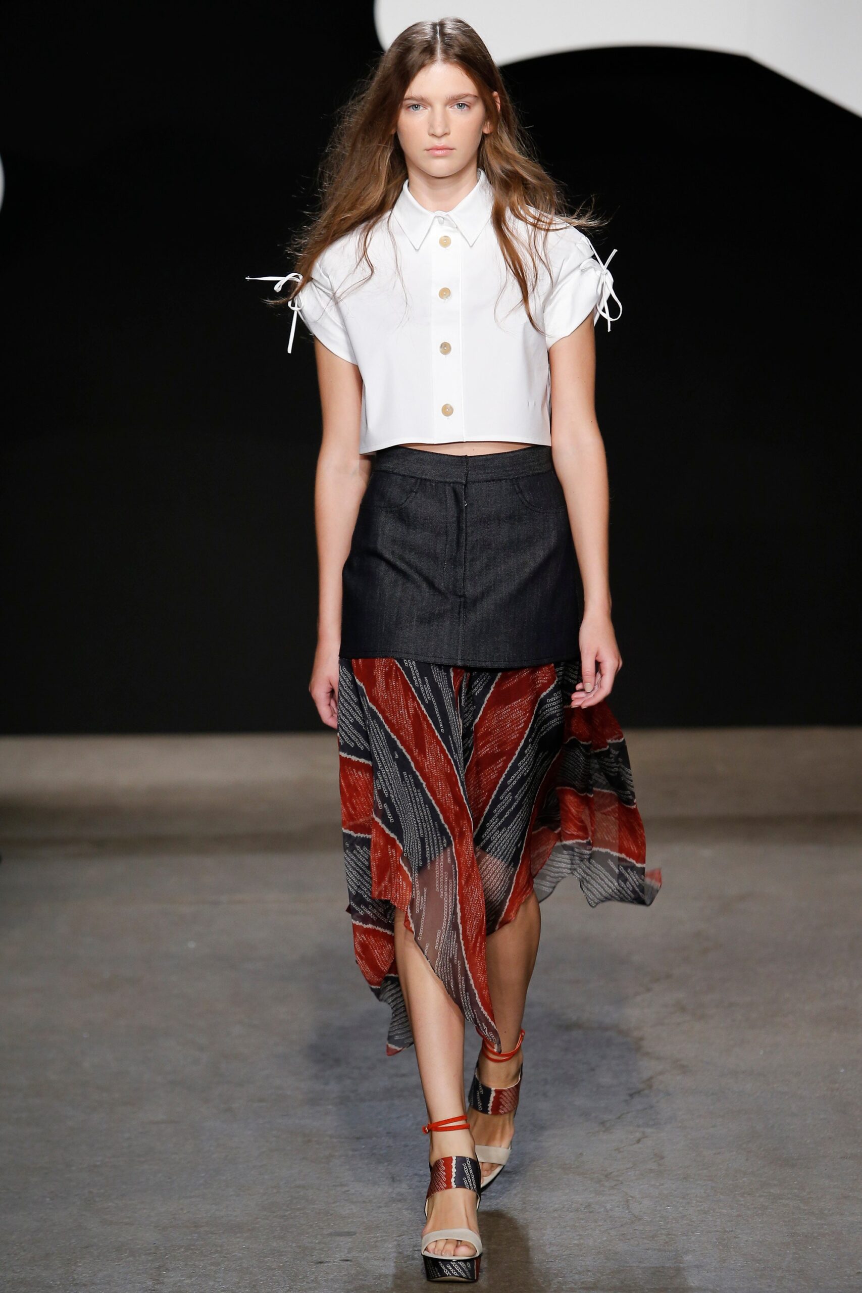 cropped white top and layered skirt