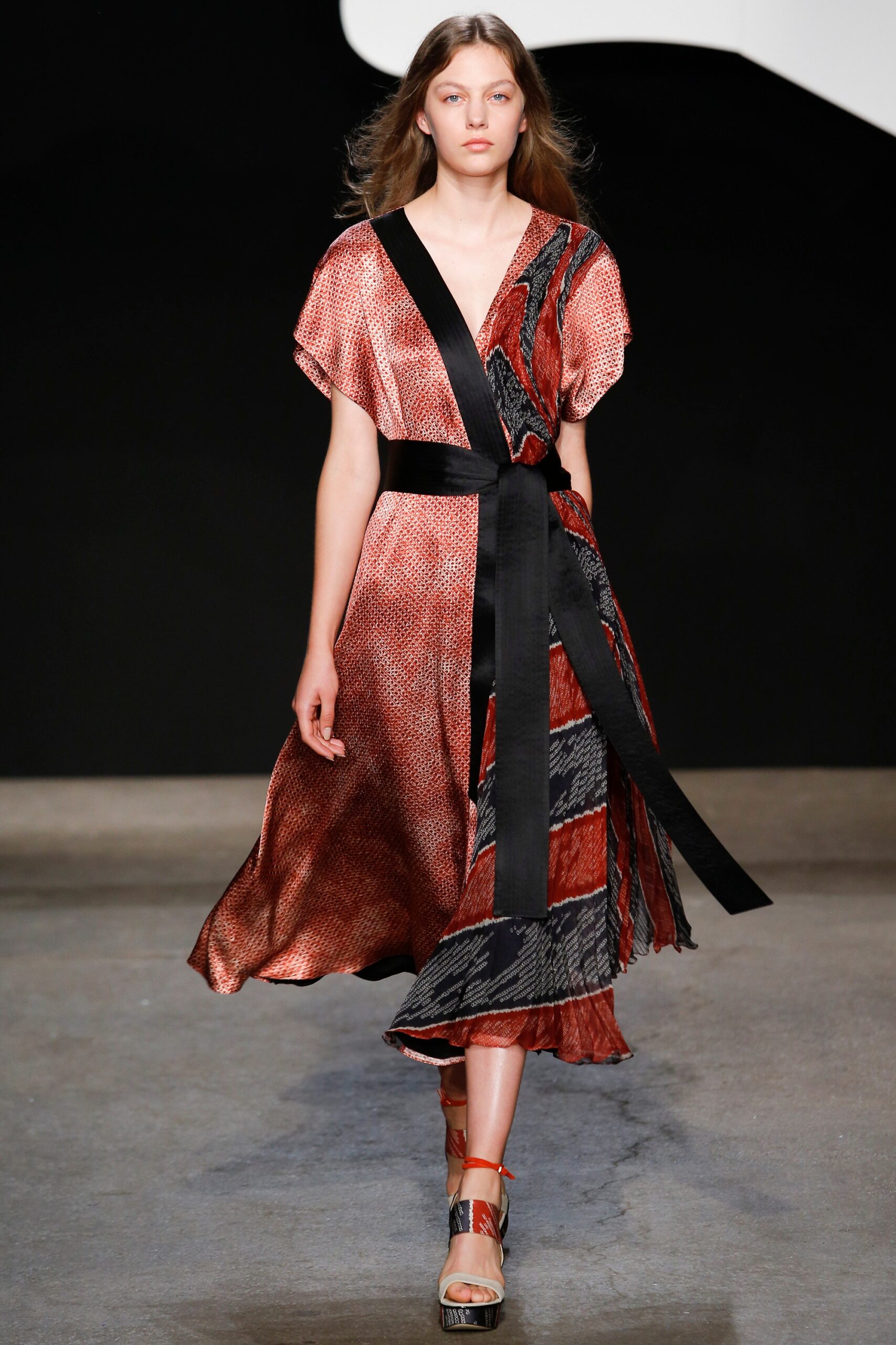 red and black printed midi dress