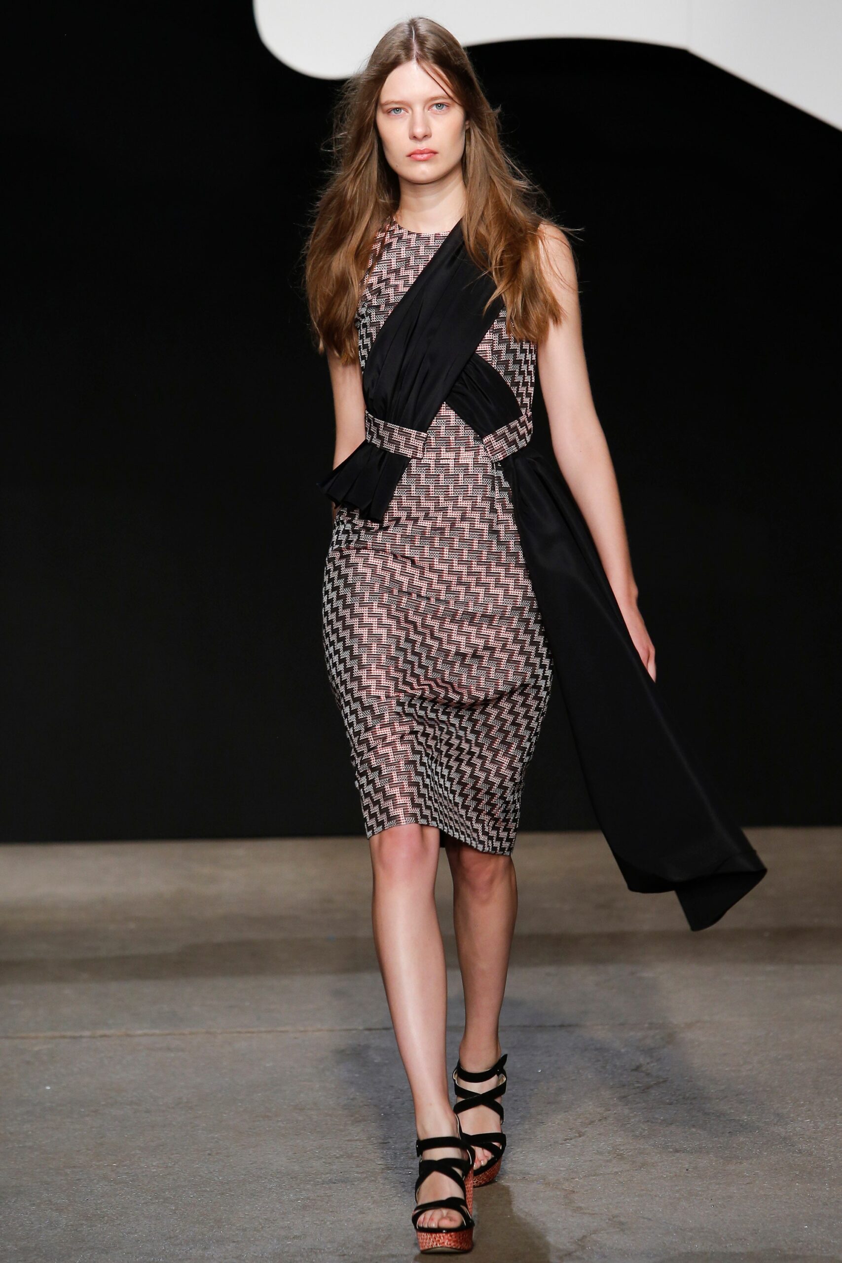 black and beige printed midi dress with cape