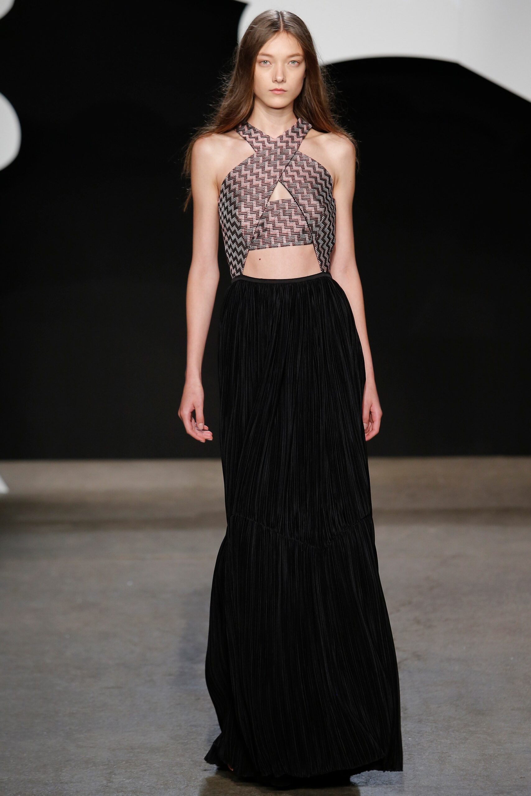 black pleated maxi skirt with cropped top