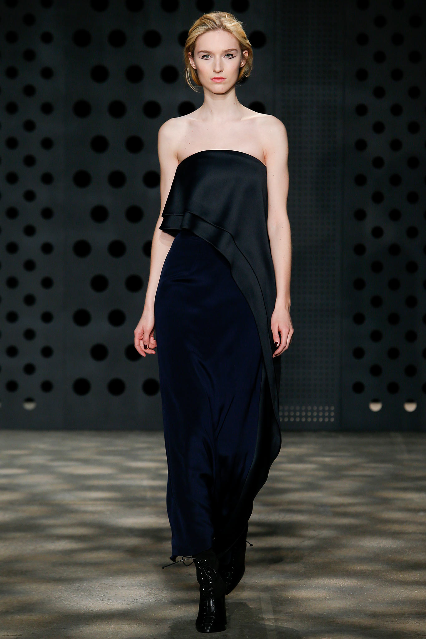black blue asymmetric silk gown