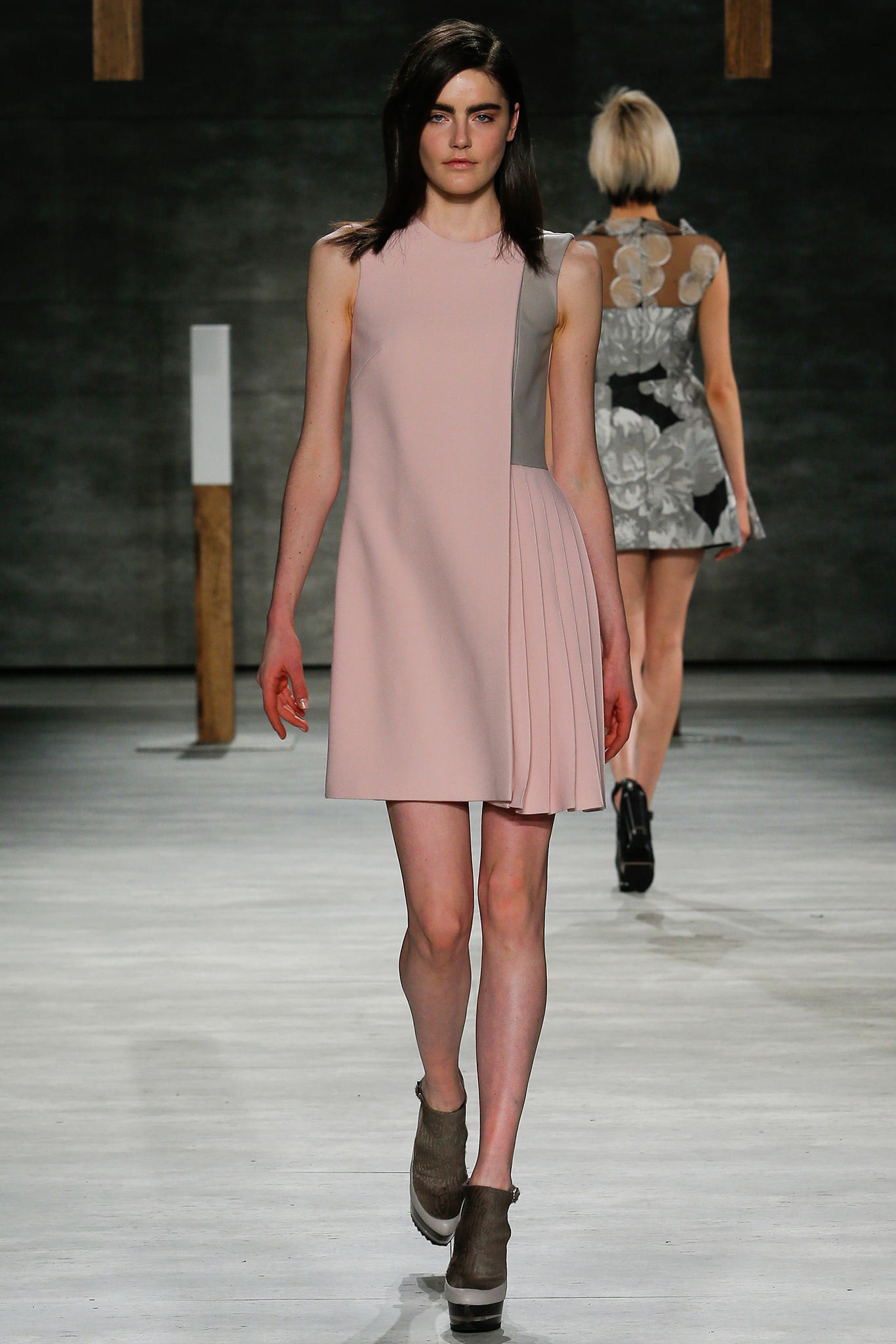 pink and gray fitted dress