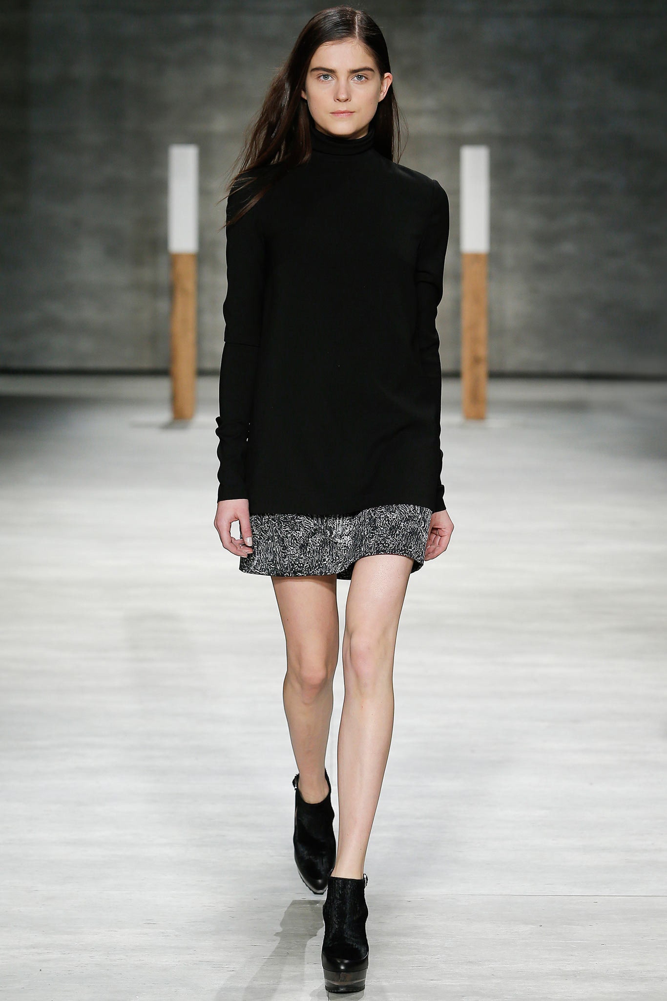 black fitted turtleneck mini dress