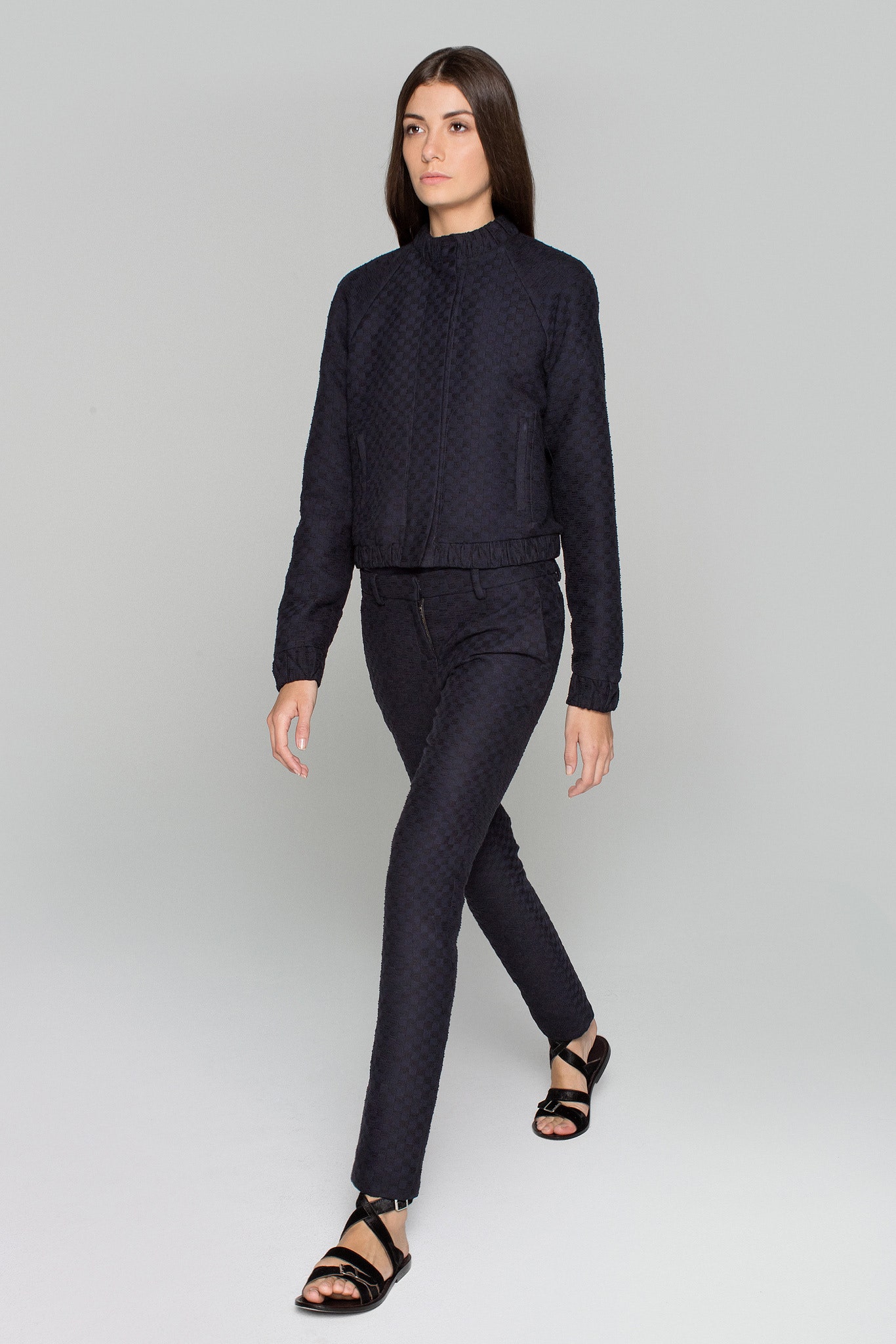black fitted jacket and pants