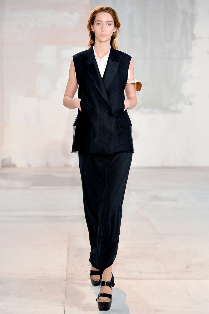 black relaxed blazer and fitted pants