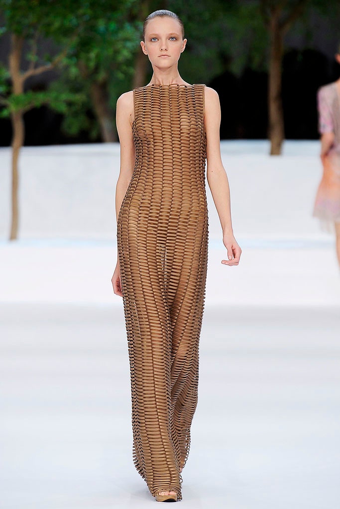 brown mesh sleeveless gown
