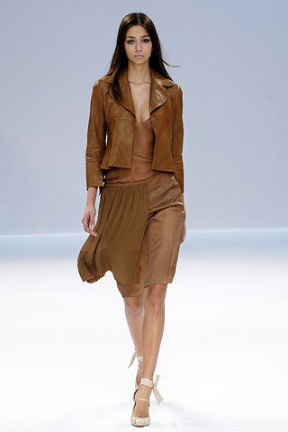 brown silk fitted pleated midi skirt