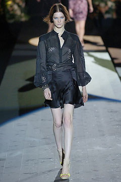 black silk blouse and mini skirt