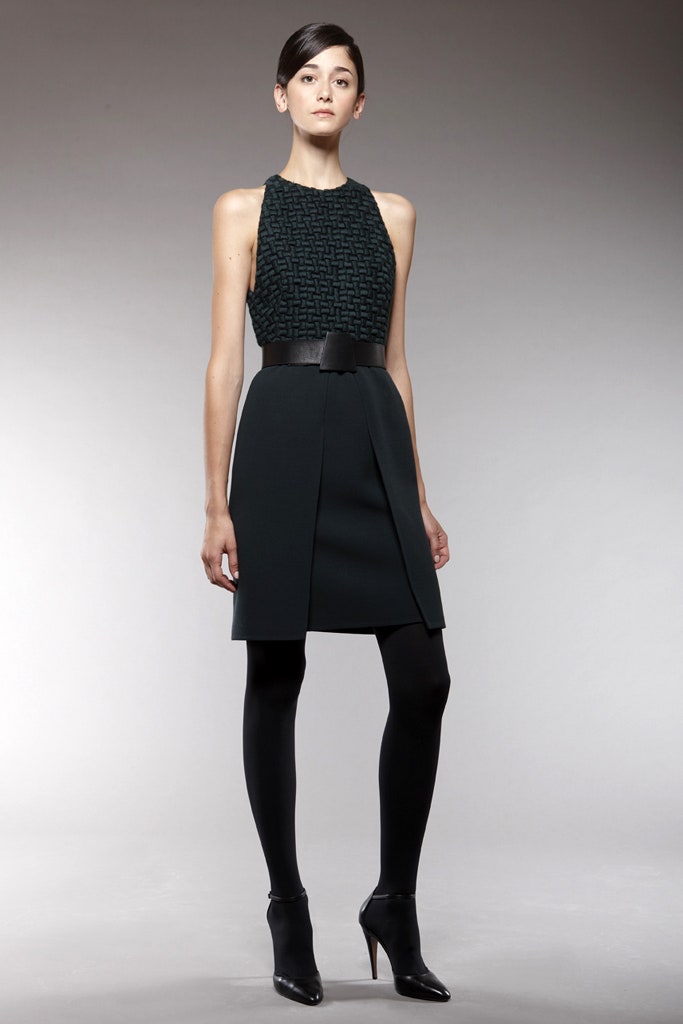 black cotton sleeveless high-neck fitted pleated mini dress