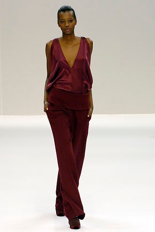 red silk sleeveless top and pants