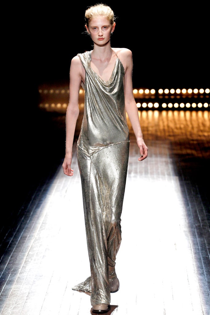 silver silk sleeveless gown