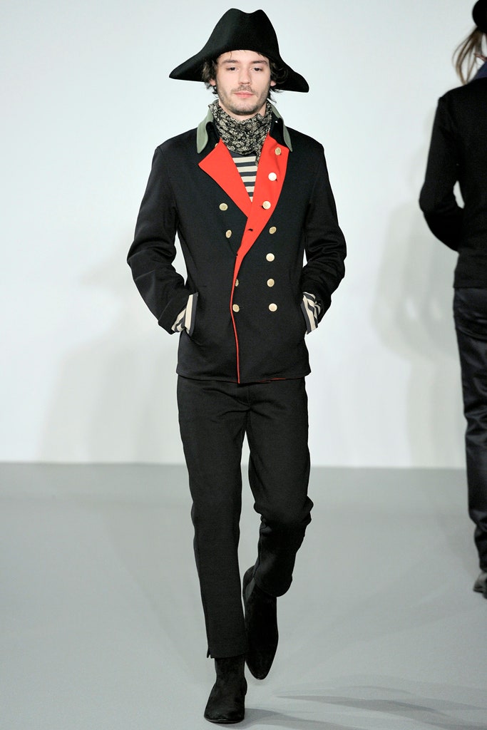 tailored black jacket with red accents