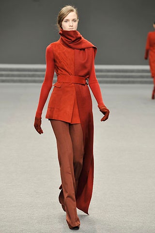 red fitted jacket and pants