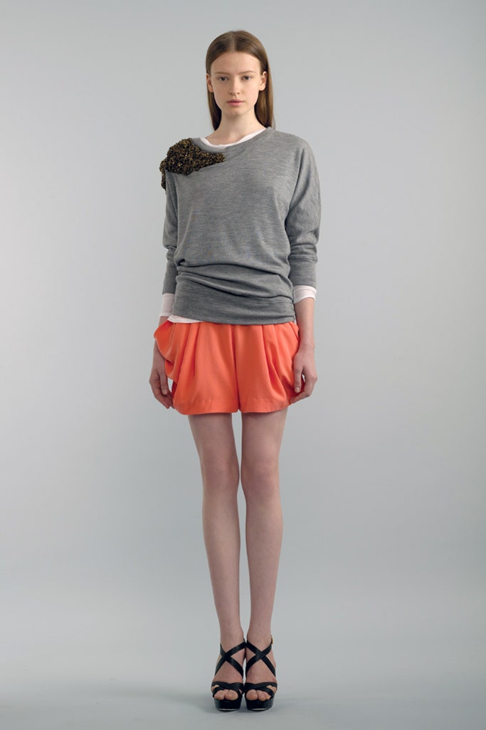orange silk relaxed pleated flowing short shorts