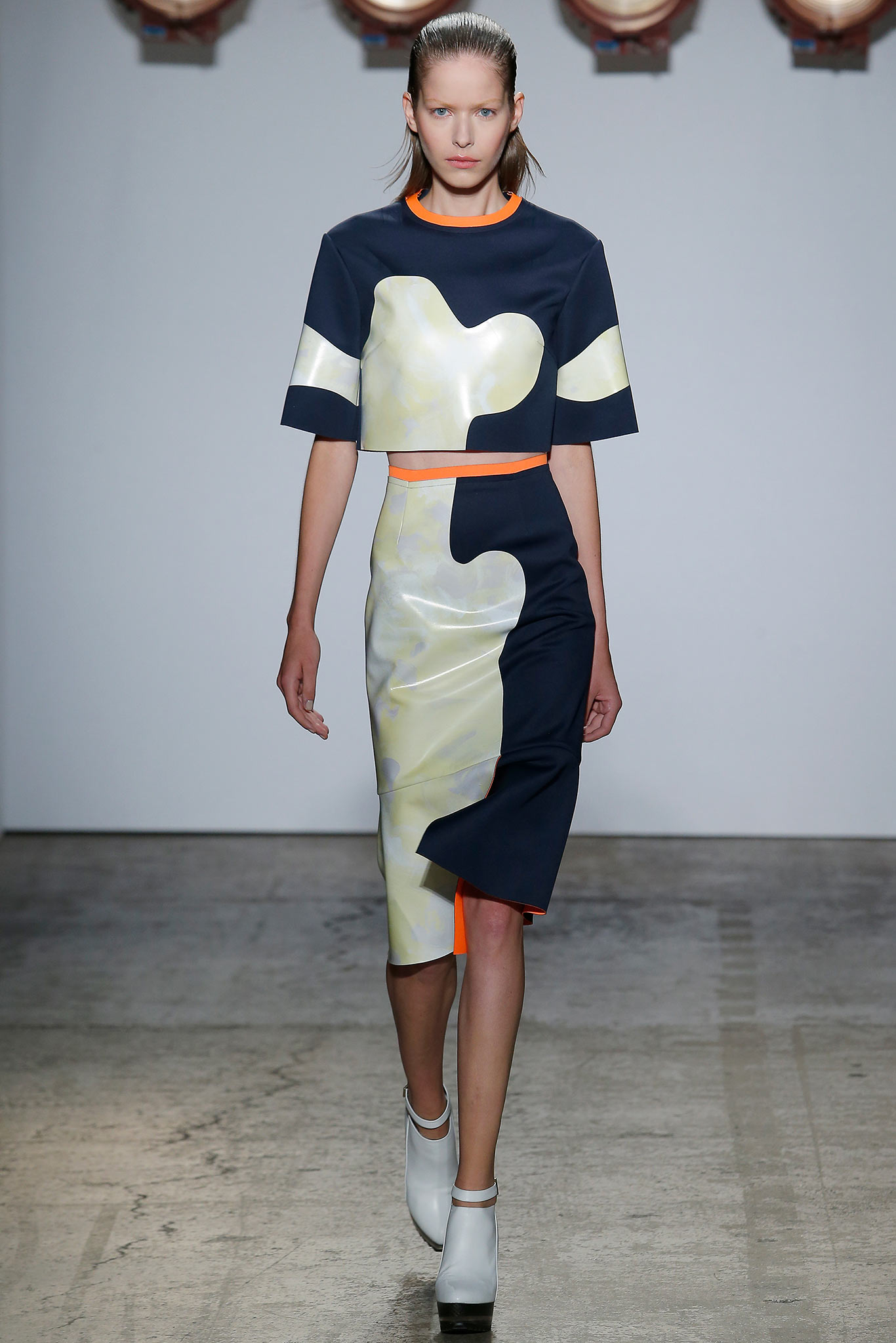 color-blocked fitted top and skirt