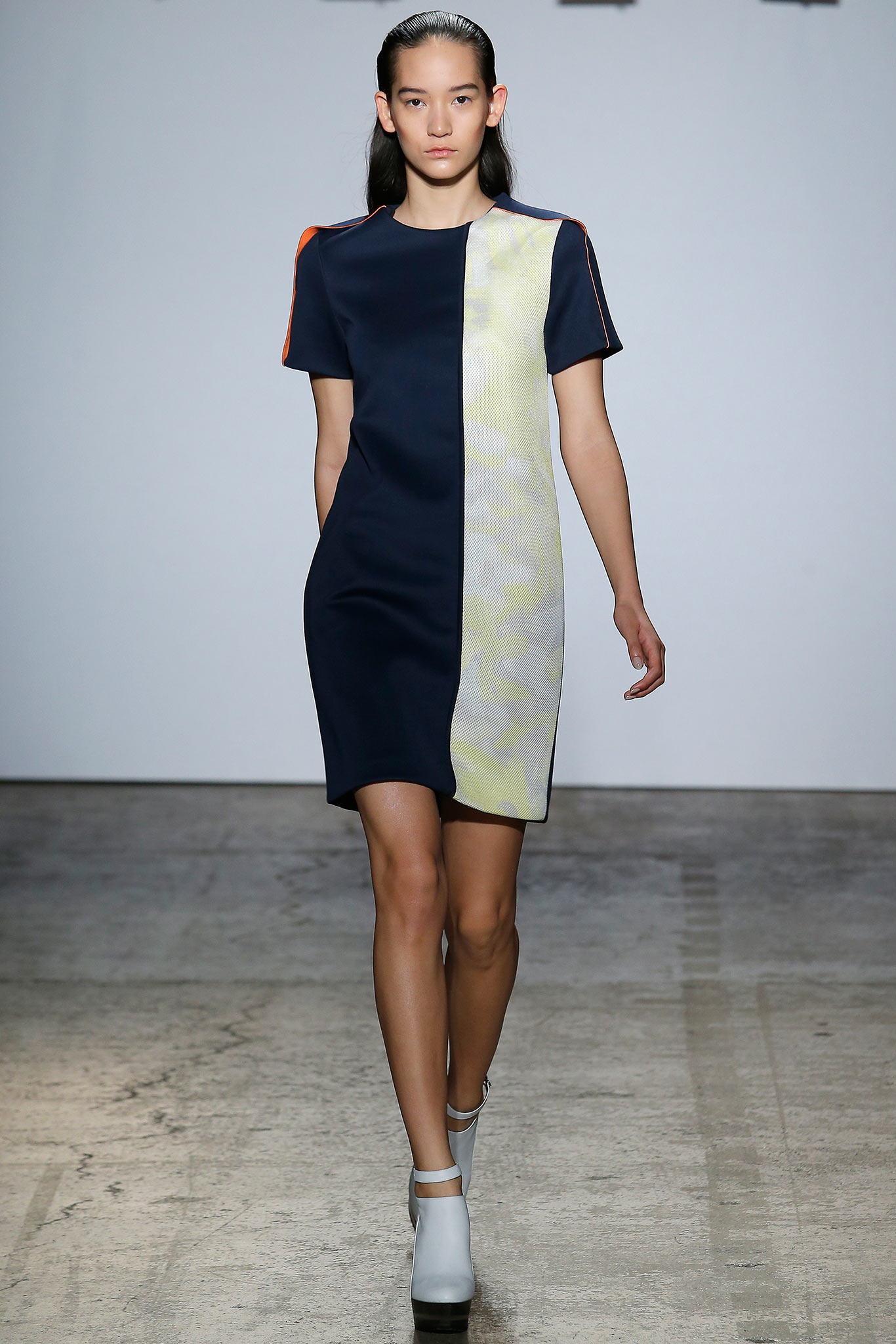 blue and yellow color-blocked dress