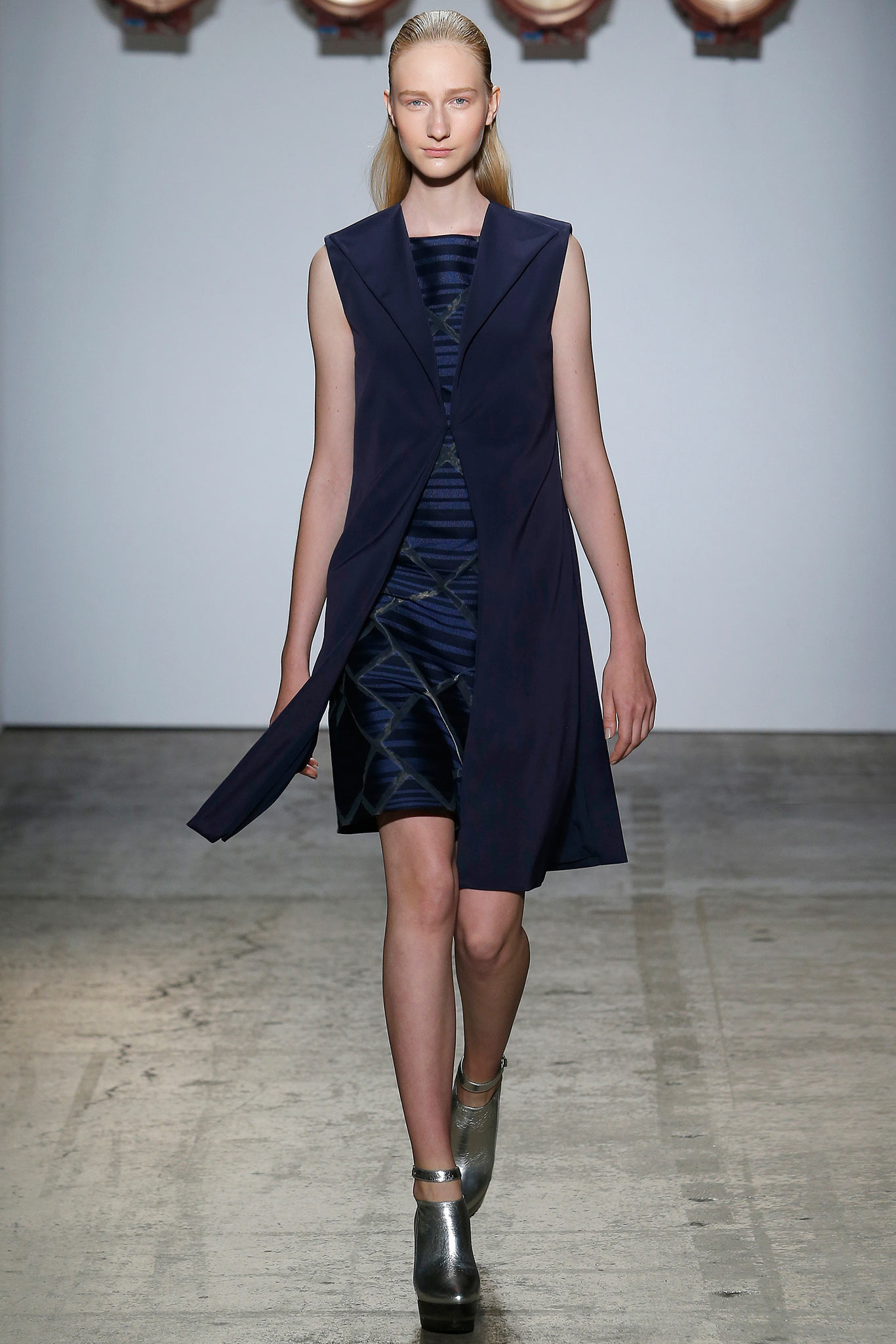 blue silk sleeveless dress and coat