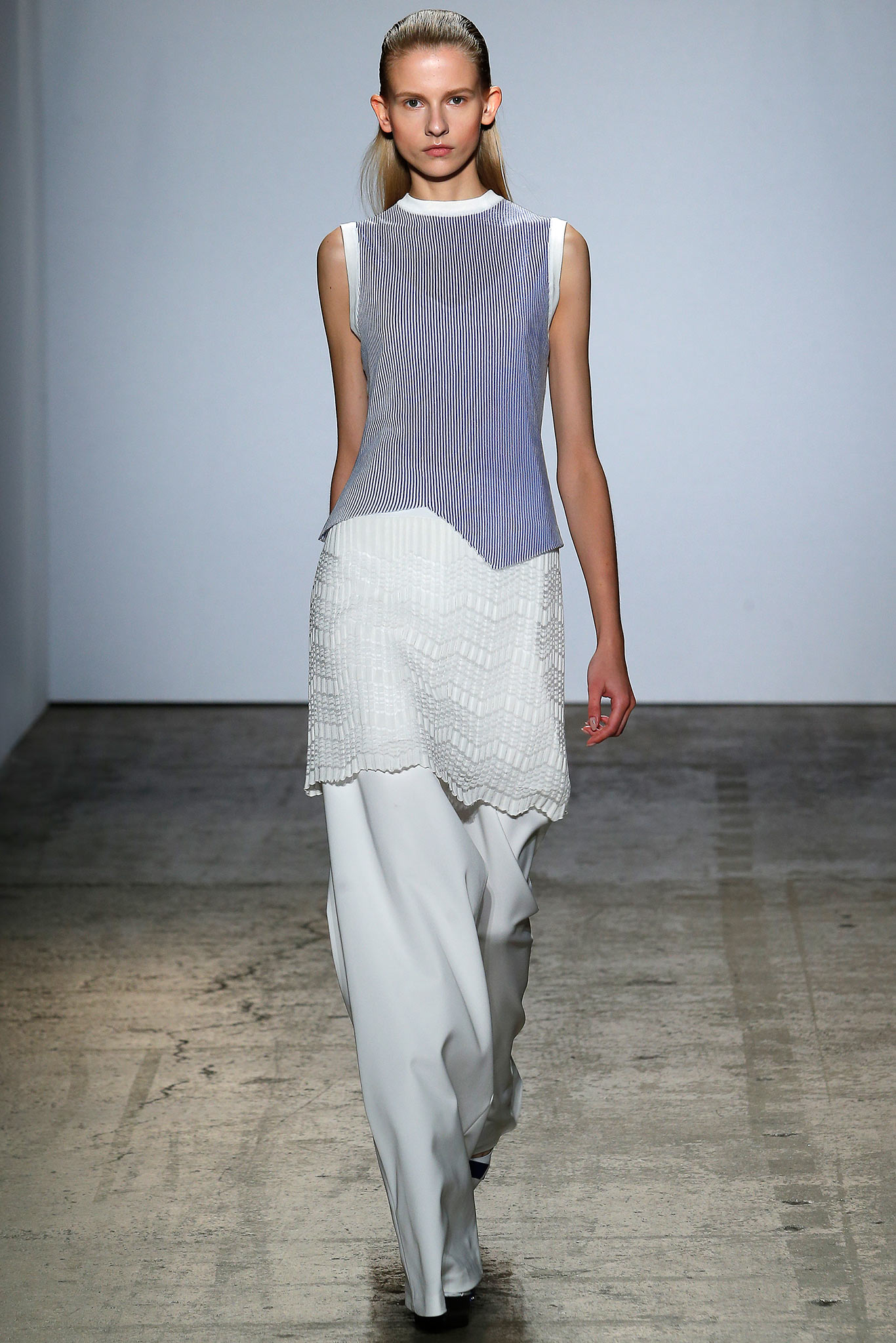 fitted sleeveless top with wide-leg pants