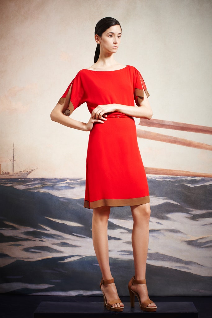 red silk fitted dress