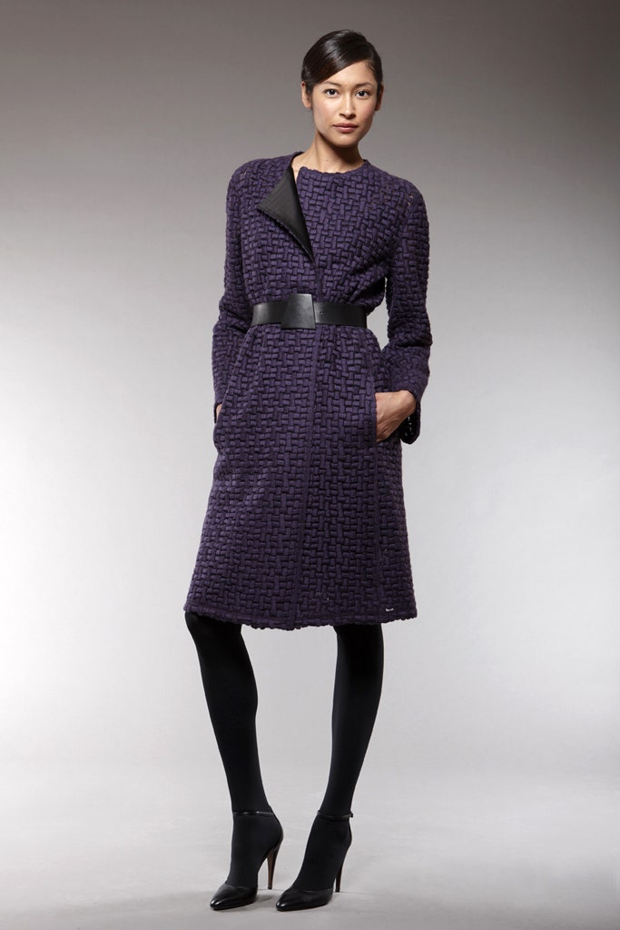 fitted purple wool coat