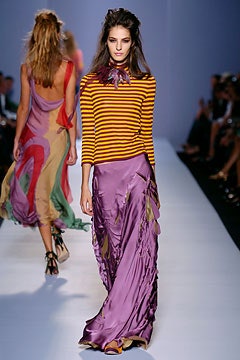 striped top and flowing maxi skirt