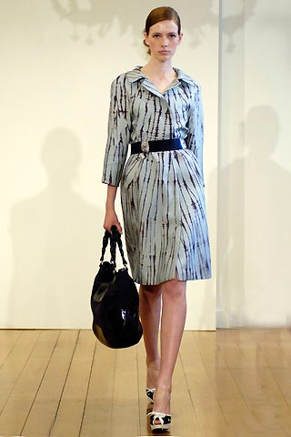 blue and white printed midi dress