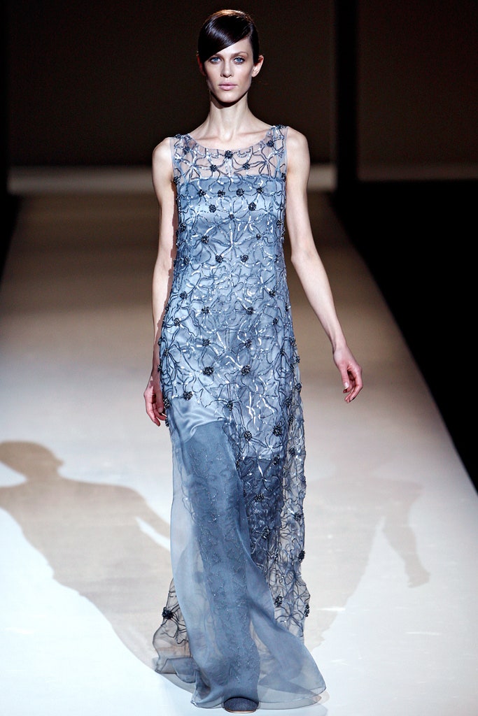 blue silk embroidered gown