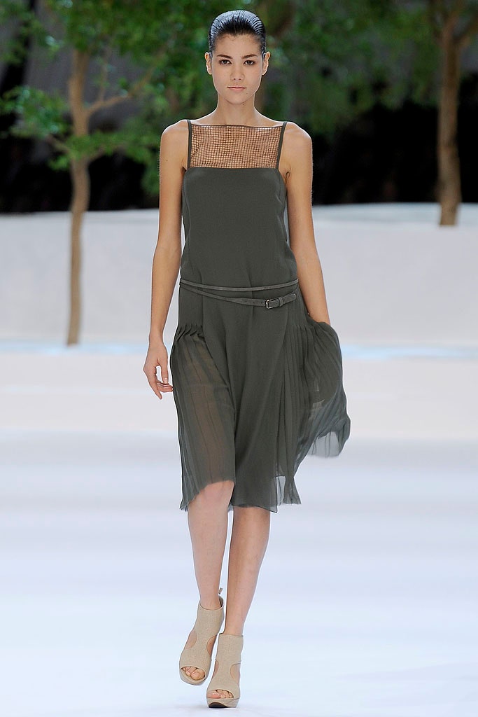 green silk sleeveless dress