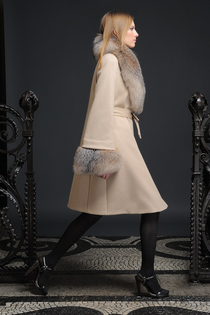 beige wool coat with fur