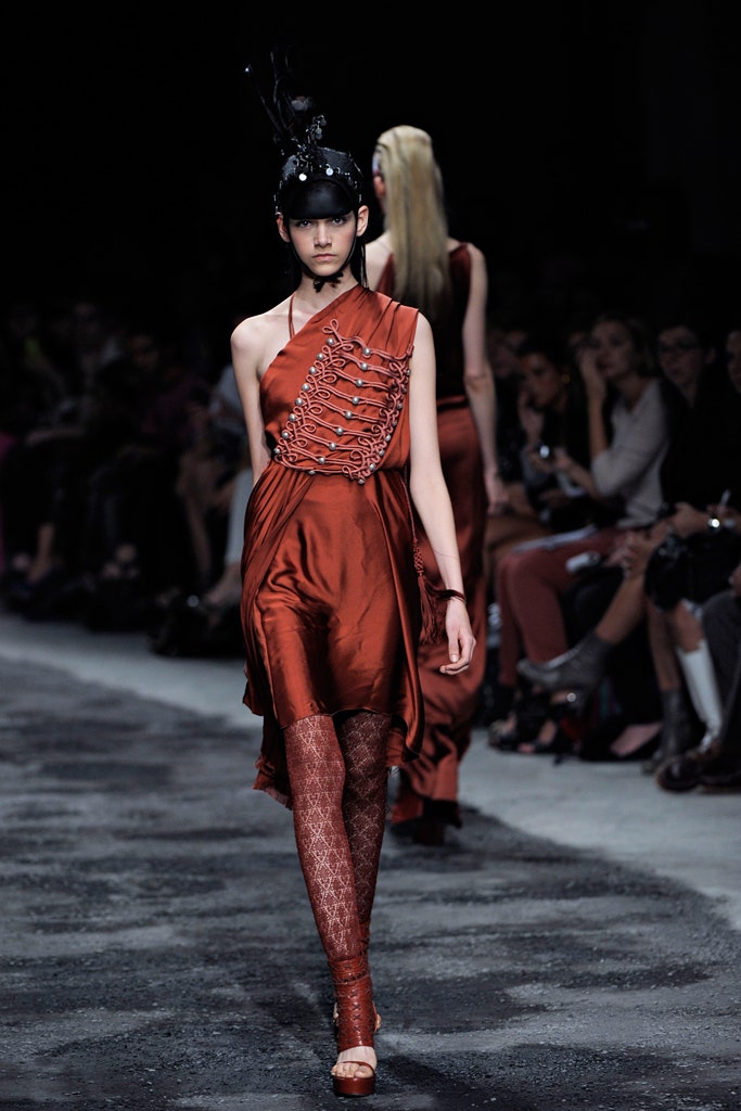 red silk asymmetric dress