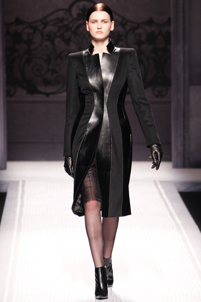 fitted black leather dress