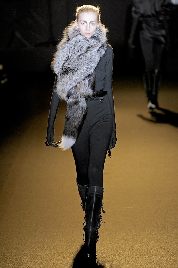 gray fur layered scarf