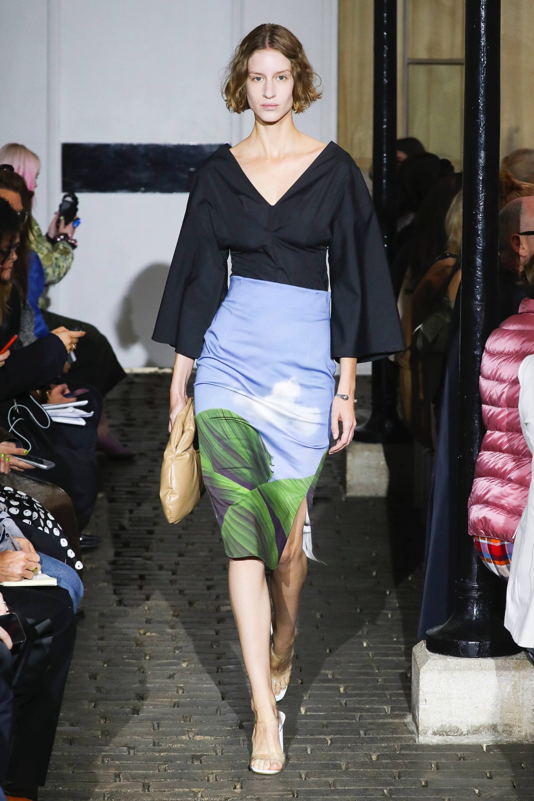 black fitted top with pencil skirt