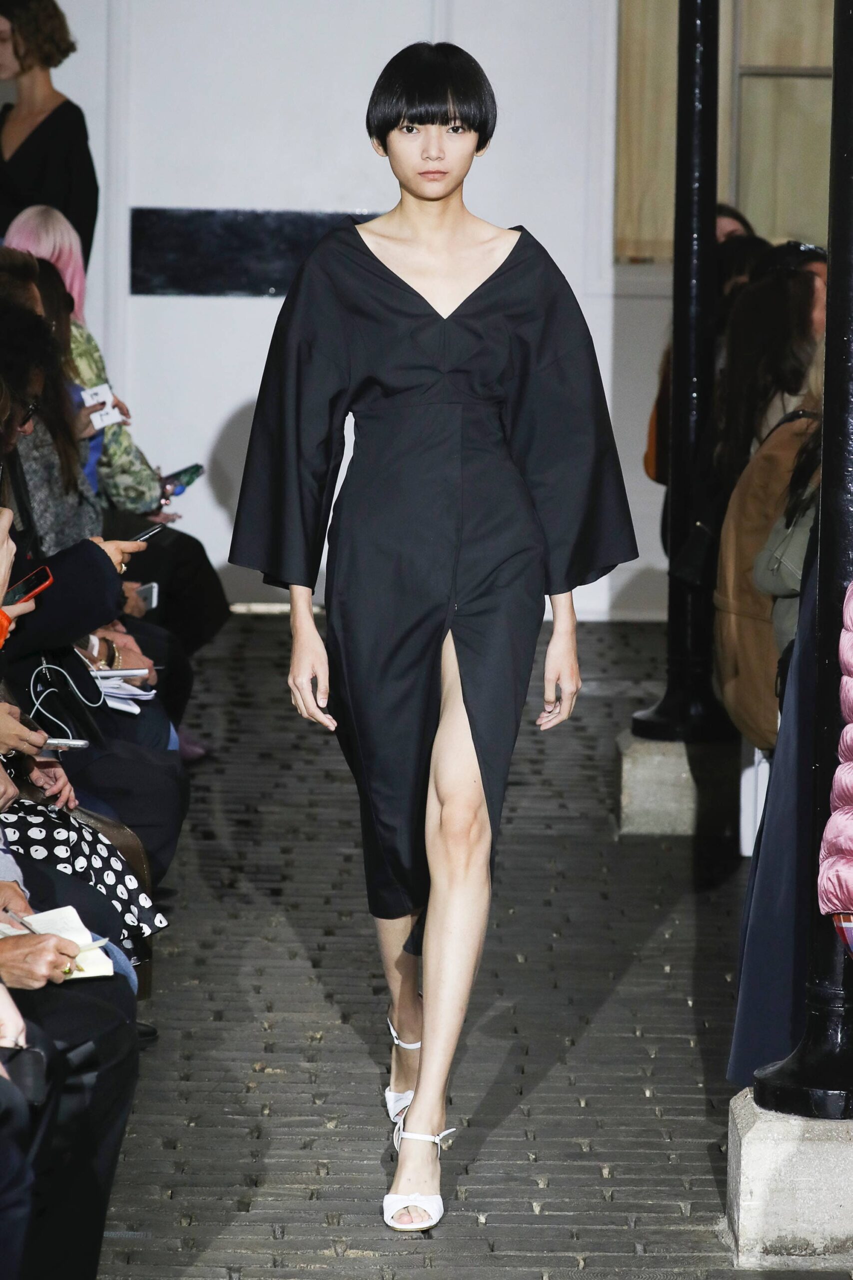 black fitted midi dress