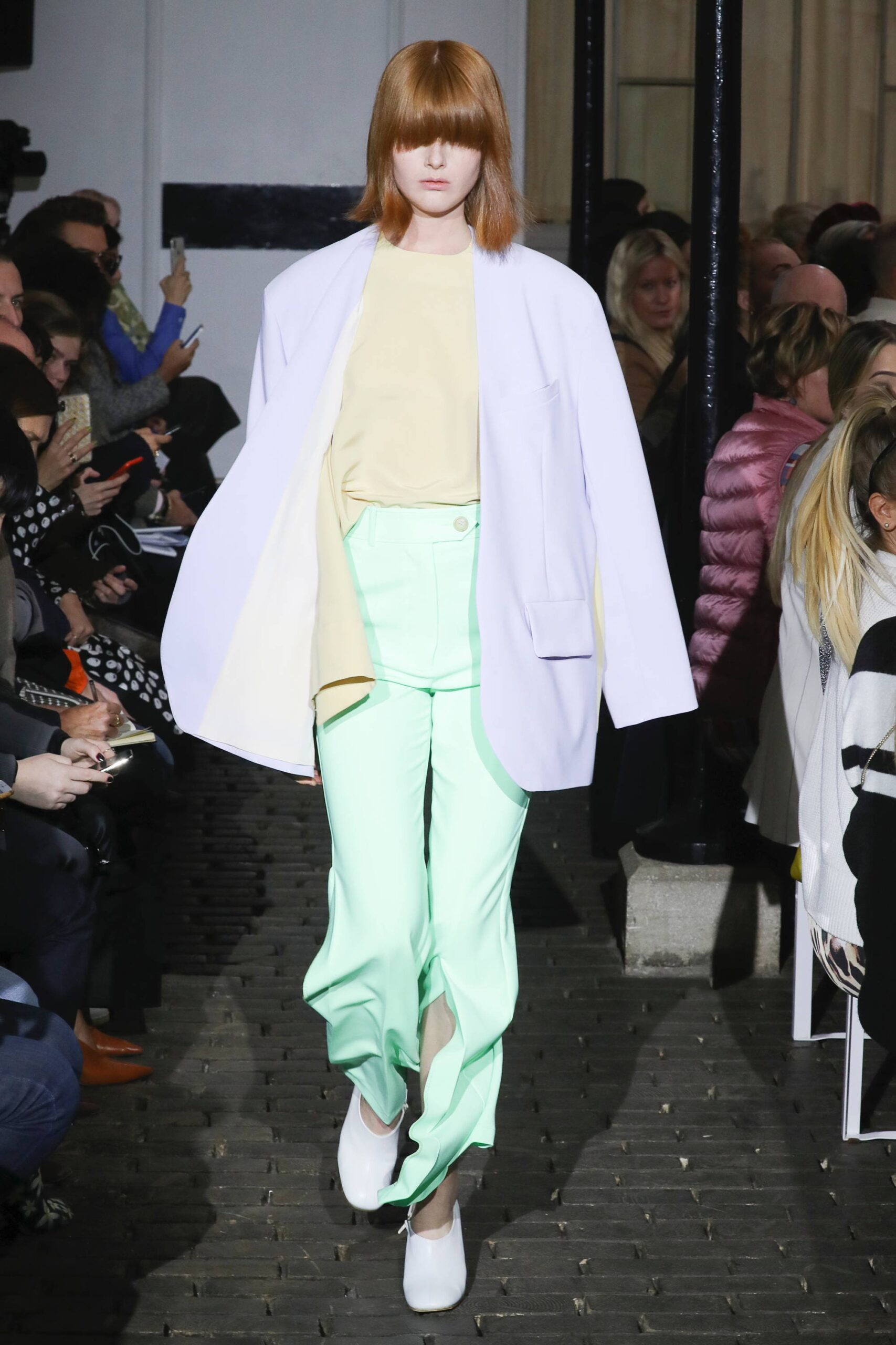 oversized white blazer with mint pants