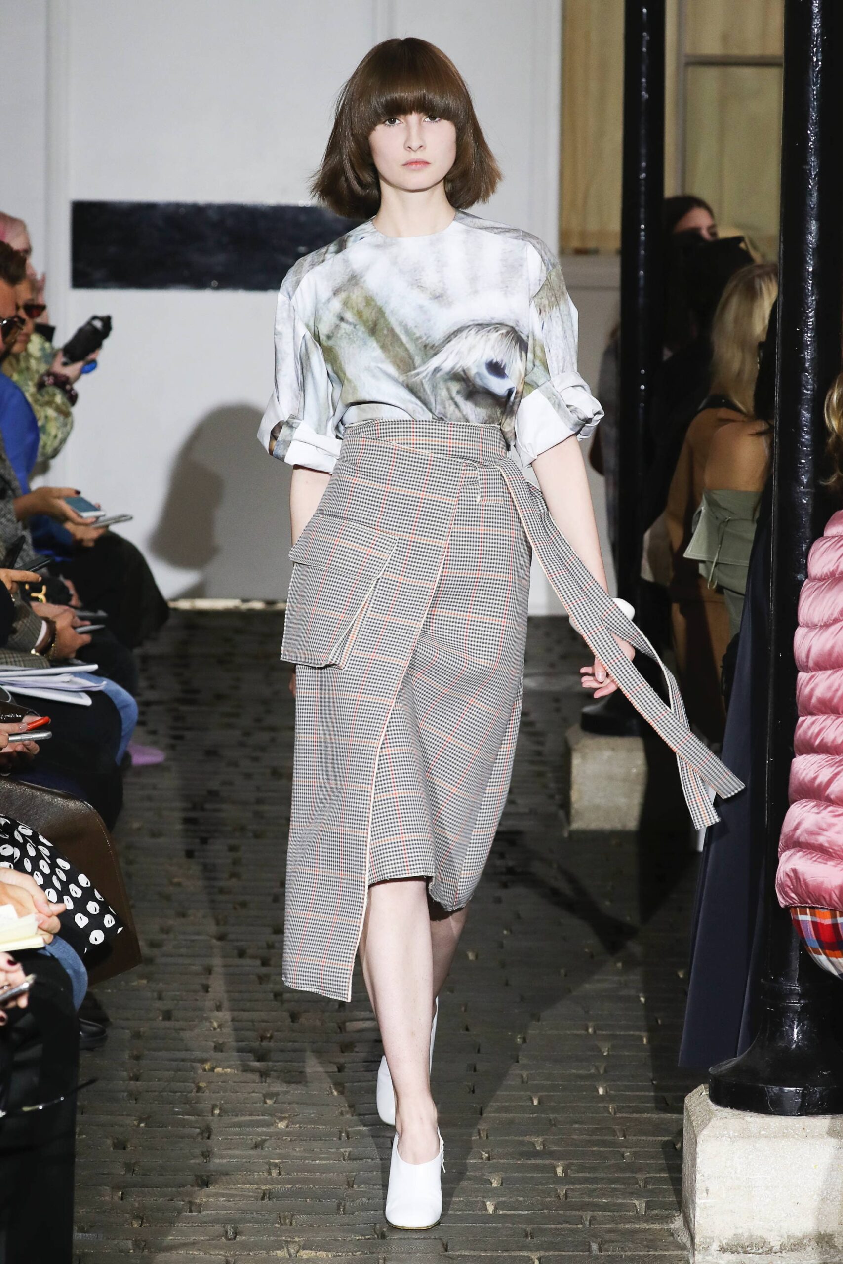 relaxed printed top with midi skirt