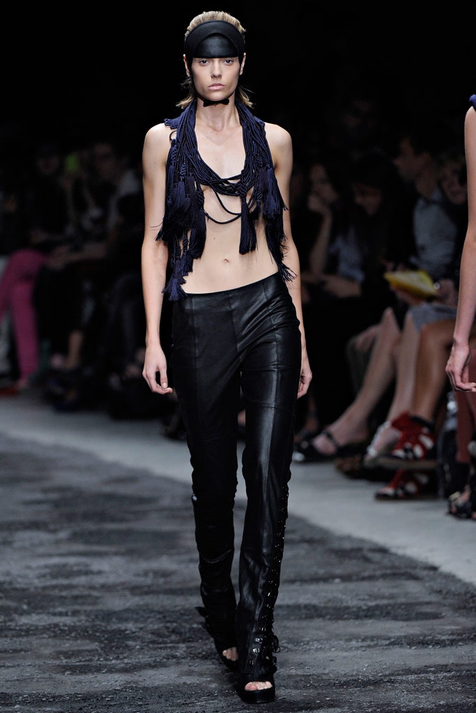 black leather fitted pants and top